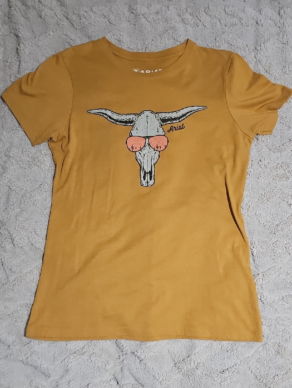 Ariat Women's Mustard Short-Sleeve Tee with Steer Skull Graphic